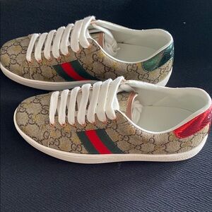 Gucci Monogram Sneakers with Red and Green Stripes